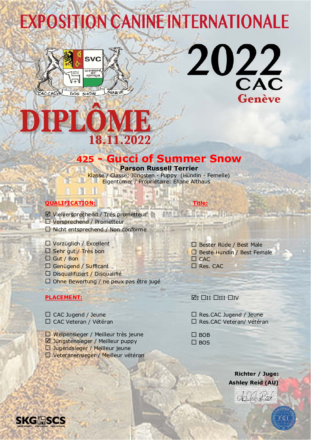 Genf 18.11.2022 CAC Diplôme Gucci