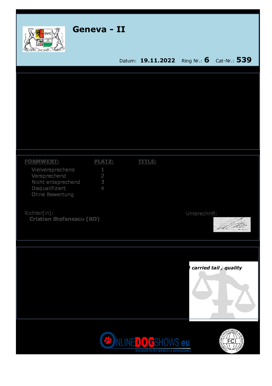 Judgement Report - Internationale HundeausstellungGenf II - CACCACIB