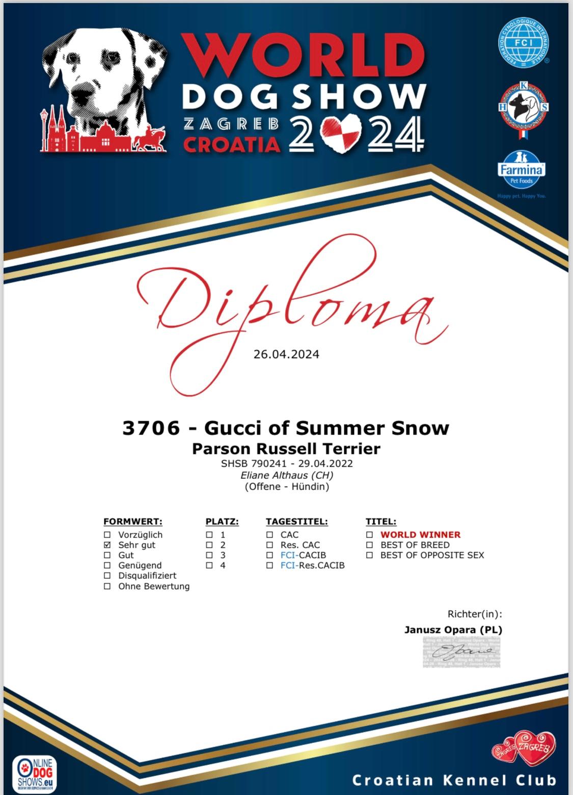 Zagreb, WORLD DOG SHOW, 26.04.2024, Gucci Diplom